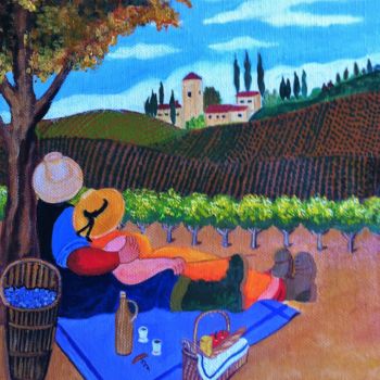 Painting titled "LA SIESTE d'après L…" by Josy Chatain, Original Artwork