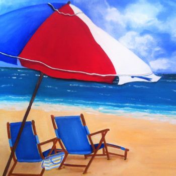 Painting titled "La plage" by Josy Chatain, Original Artwork