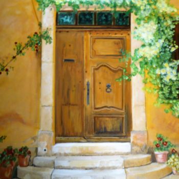 Malerei mit dem Titel "Une porte à Roussil…" von Josy Chatain, Original-Kunstwerk