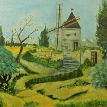 Peinture intitulée "Moulin de Provence" par Josy Chatain, Œuvre d'art originale
