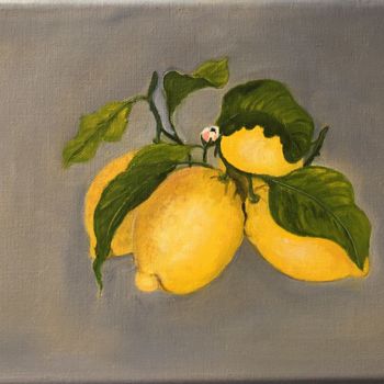 Peinture intitulée "Citrons de MENTON" par Josy Chatain, Œuvre d'art originale