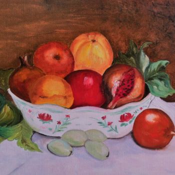 Pittura intitolato "Coupe fruits (d'apr…" da Josy Chatain, Opera d'arte originale