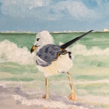 Peinture intitulée "Mouette sur la plage" par Josy Chatain, Œuvre d'art originale, Huile
