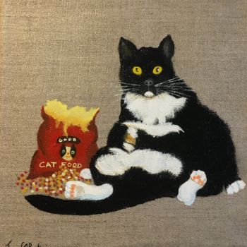 Painting titled "CHAT GOURMAND" by Josy Chatain, Original Artwork, Oil