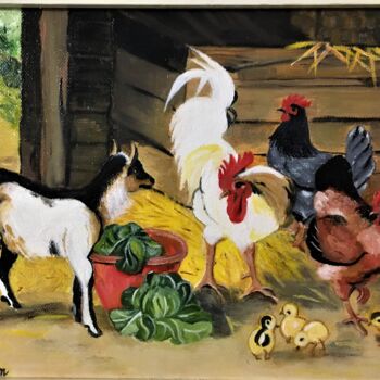 Pittura intitolato "La ferme" da Josy Chatain, Opera d'arte originale, Olio