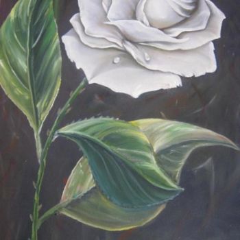 Pintura intitulada "Lá Rosa blanca" por Jota Vieira, Obras de arte originais, Óleo