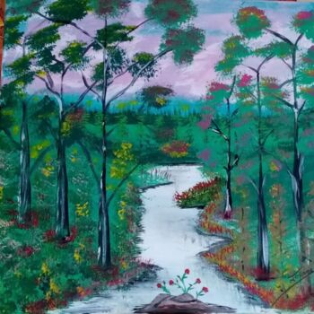 Malerei mit dem Titel "ruisseau en forêt" von Jouane, Original-Kunstwerk, Acryl