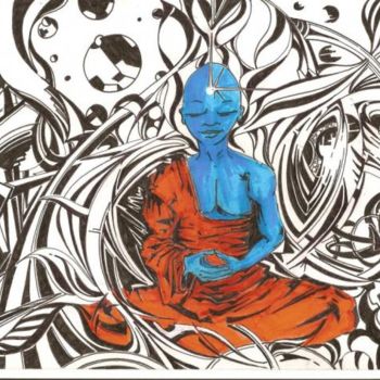 Dibujo titulada "Buddha" por Stephane Joukoff, Obra de arte original