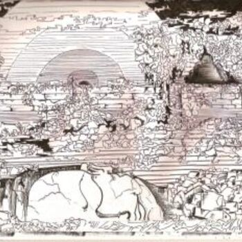 Tekening getiteld "where is Buddha?" door Stephane Joukoff, Origineel Kunstwerk