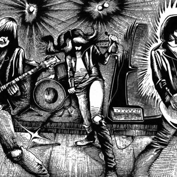 Zeichnungen mit dem Titel "Ramones, Live!" von Journeymandesigns, Original-Kunstwerk, Tinte