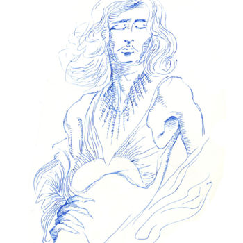 Disegno intitolato "Blue Sketch #2" da Journeymandesigns, Opera d'arte originale, Biro