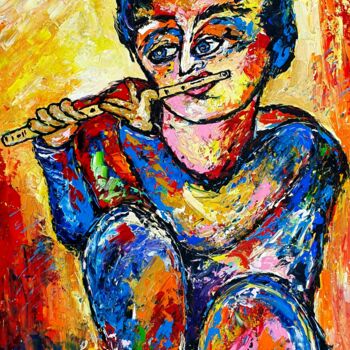 Peinture intitulée "Street flute player" par Jovanart, Œuvre d'art originale, Acrylique