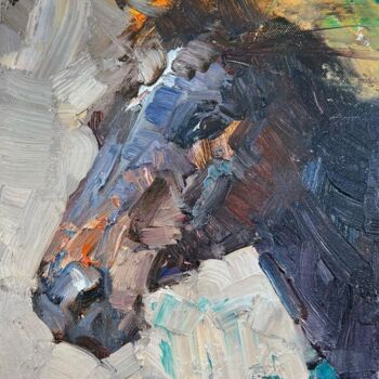 Painting titled "Horse Head" by Jove Wang, Original Artwork, Oil
