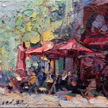 Painting titled "Paris Cafe" by Jove Wang, Original Artwork, Oil