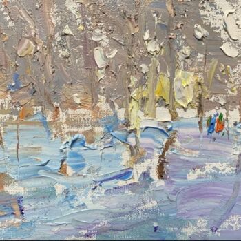 Schilderij getiteld "Snow scene in light" door Jove Wang, Origineel Kunstwerk, Olie