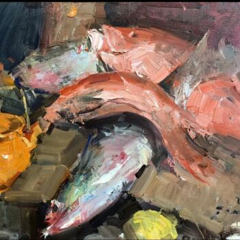 Painting titled "Fresh Fish" by Jove Wang, Original Artwork, Oil