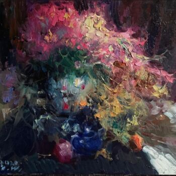 Painting titled "Old bottles and pur…" by Jove Wang, Original Artwork, Oil