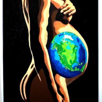 Schilderij getiteld "Mother earth" door Joxa Vi', Origineel Kunstwerk, Olie Gemonteerd op Frame voor houten brancard
