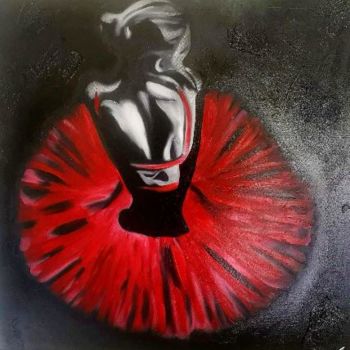 Painting titled "La petite robe rouge" by Joxa Vi', Original Artwork, Oil Mounted on Wood Stretcher frame