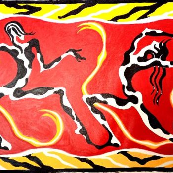 Pintura titulada "La danse des Lionnes" por Joxa Vi', Obra de arte original, Oleo Montado en Bastidor de camilla de madera