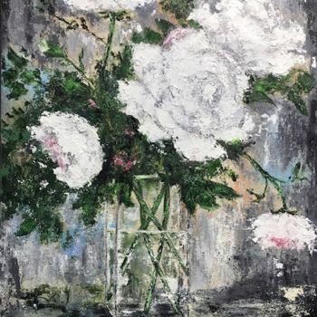 Painting titled "Bouquet de Roses Bl…" by Joy Jourdet, Original Artwork, Oil