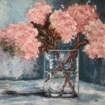 Painting titled "HORTENSIAS ROSES" by Joy Jourdet, Original Artwork, Oil