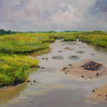 Painting titled "Low Country Morning" by Joy Parks Coats, Original Artwork, Acrylic Mounted on Wood Stretcher frame