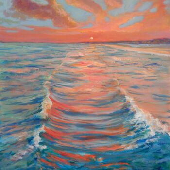 Painting titled "Waves at Sunset" by Joy Parks Coats, Original Artwork, Acrylic Mounted on Wood Stretcher frame