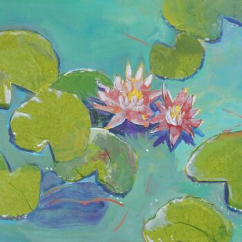 Painting titled "Waterlilies in a Tu…" by Joy Parks Coats, Original Artwork, Acrylic Mounted on Wood Stretcher frame