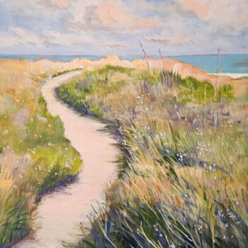Malarstwo zatytułowany „Dunes Down East” autorstwa Joy Parks Coats, Oryginalna praca, Akryl Zamontowany na Drewniana rama no…