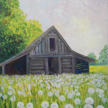 Painting titled "Dandelion Field" by Joy Parks Coats, Original Artwork, Acrylic Mounted on Wood Stretcher frame