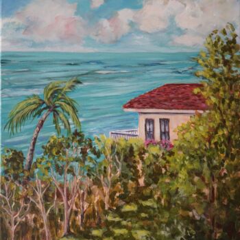 Painting titled "Caribbean Cottage" by Joy Parks Coats, Original Artwork, Acrylic Mounted on Wood Stretcher frame
