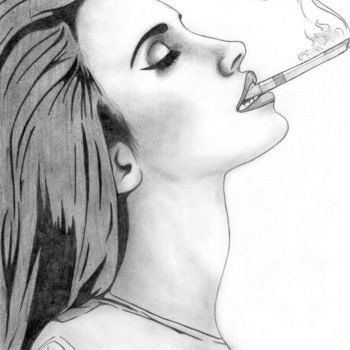 Рисунок под названием "Lana del Rey Smok" - Joy Prillard, Подлинное произведение искусства, Карандаш