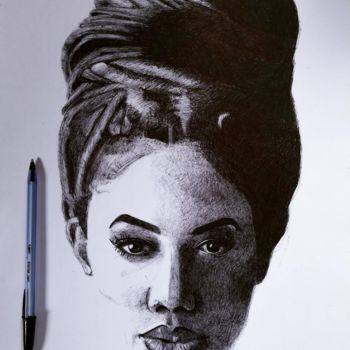 Dibujo titulada "Rasta Woman A3" por Joy Ornella, Obra de arte original, Bolígrafo