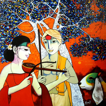 Malerei mit dem Titel "Brahmin Innocence G…" von Joyanto Deb, Original-Kunstwerk, Acryl