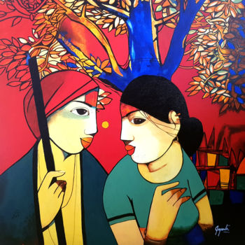 Painting titled "Brahmin Innocence G…" by Joyanto Deb, Original Artwork, Acrylic