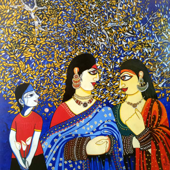 Pintura intitulada "Brahmin Innocence G…" por Joyanto Deb, Obras de arte originais, Acrílico