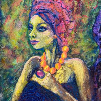 Peinture intitulée "Le Turban Rose" par Joyce Ayline, Œuvre d'art originale, Acrylique Monté sur Châssis en bois