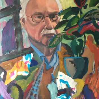 Painting titled "Man in window" by Joyce Van Den Engel, Original Artwork, Acrylic