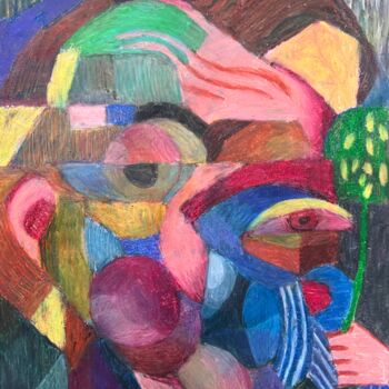 Рисунок под названием "Cubic face" - Joyce Van Den Engel, Подлинное произведение искусства, Карандаш