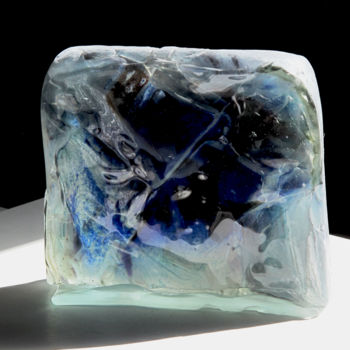 Sculpture titled "fusion bleu noir" by Jean-Pierre Deguillemenot, Original Artwork, Glass