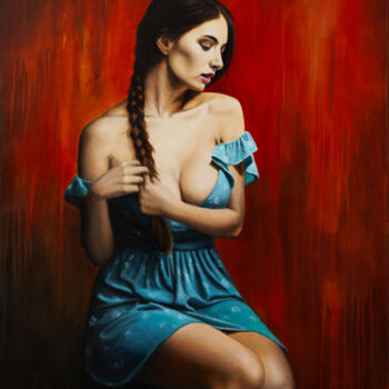 Painting titled "La Tresse" by Jean-Pierre André Leclercq, Original Artwork, Oil Mounted on Wood Stretcher frame