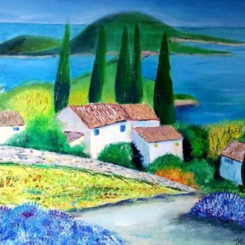 Painting titled "cote d azur" by Jacky Pannelier, Original Artwork, Acrylic Mounted on Wood Stretcher frame