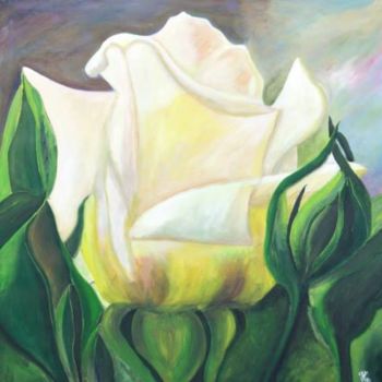 Painting titled "la rose" by Jacky Pannelier, Original Artwork, Acrylic