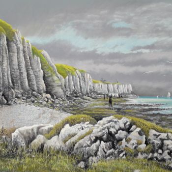 Dessin intitulée "Falaises Normandes" par Jean-Pierre Cousin, Œuvre d'art originale, Pastel