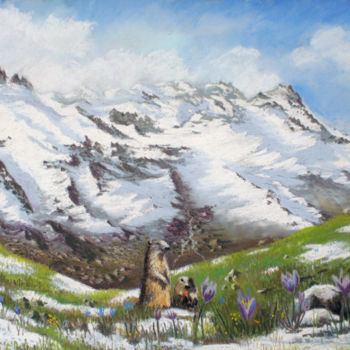 Dessin intitulée "Entre hiver et prin…" par Jean-Pierre Cousin, Œuvre d'art originale, Pastel