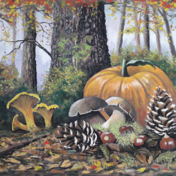 Drawing titled "Couleurs d'automne" by Jean-Pierre Cousin, Original Artwork, Pastel Mounted on Cardboard