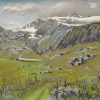 Disegno intitolato "Le sentier en alpage" da Jean-Pierre Cousin, Opera d'arte originale, Pastello