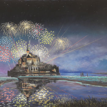 Drawing titled "Pyrotechnie au Mont…" by Jean-Pierre Cousin, Original Artwork, Pastel