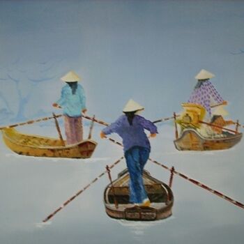 Painting titled "le marche flottant 2" by Jean Pierre Goasdoue, Original Artwork